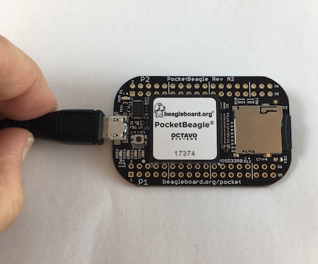 Insert the micro USB Connector into PocketBeagle